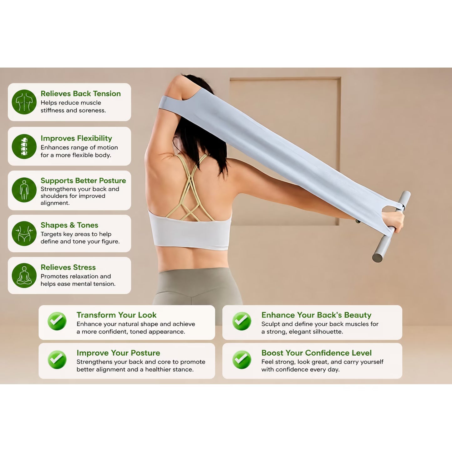 Non-Elastic Yoga & Pilates Stretching Strap with Ergonomic Handles