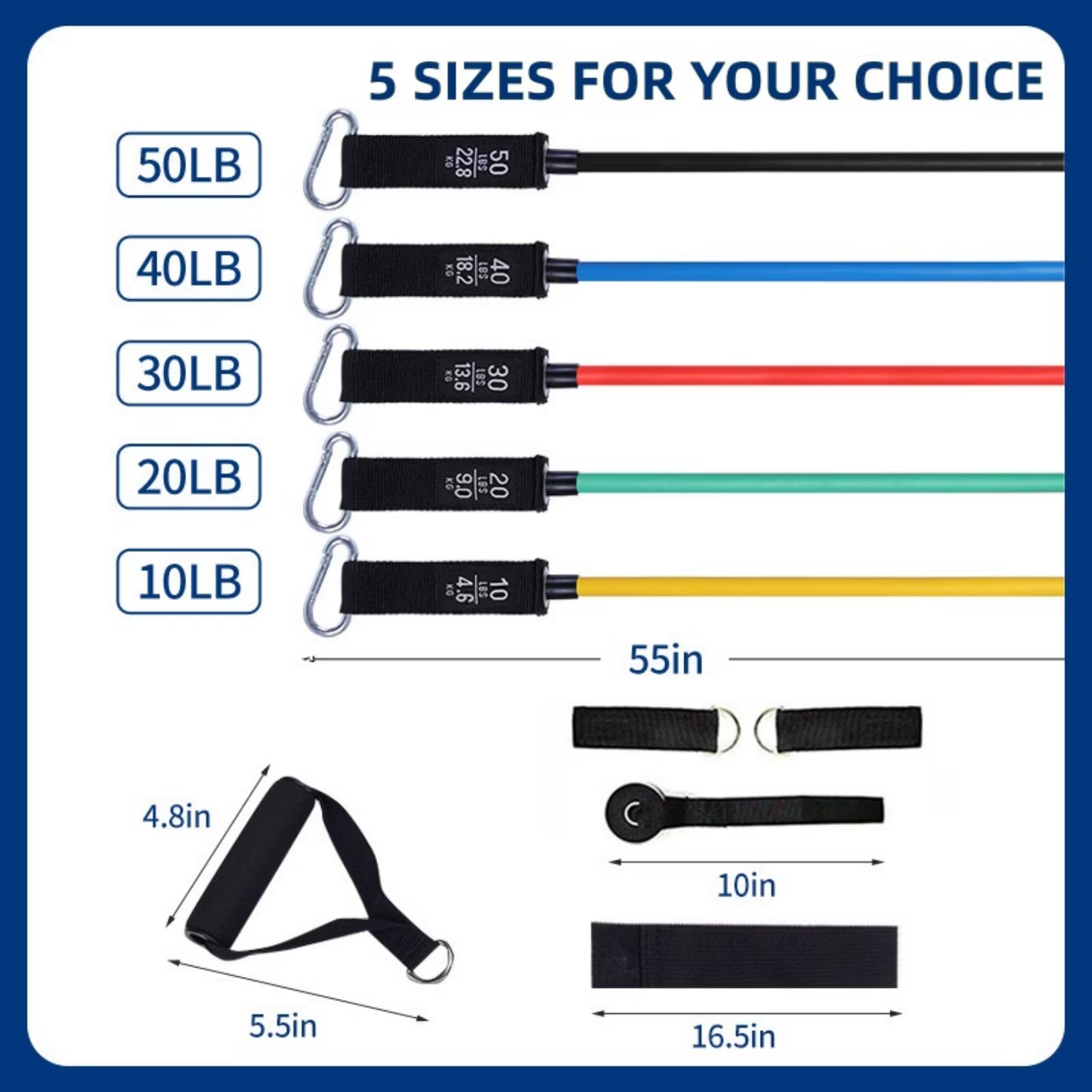Resistance Bands Set with Handles for Stretching, Gym, Muscle Training & Home Workouts