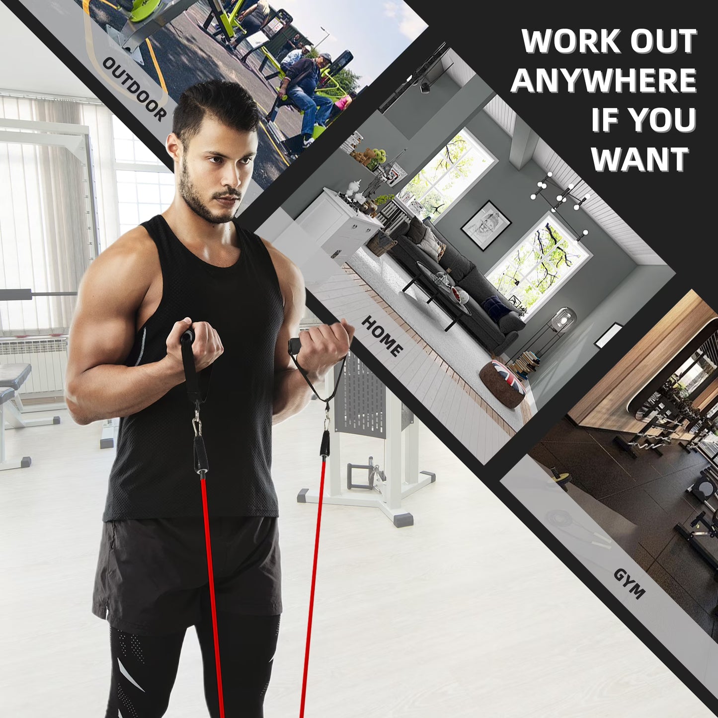 Resistance Bands Set with Handles for Stretching, Gym, Muscle Training & Home Workouts
