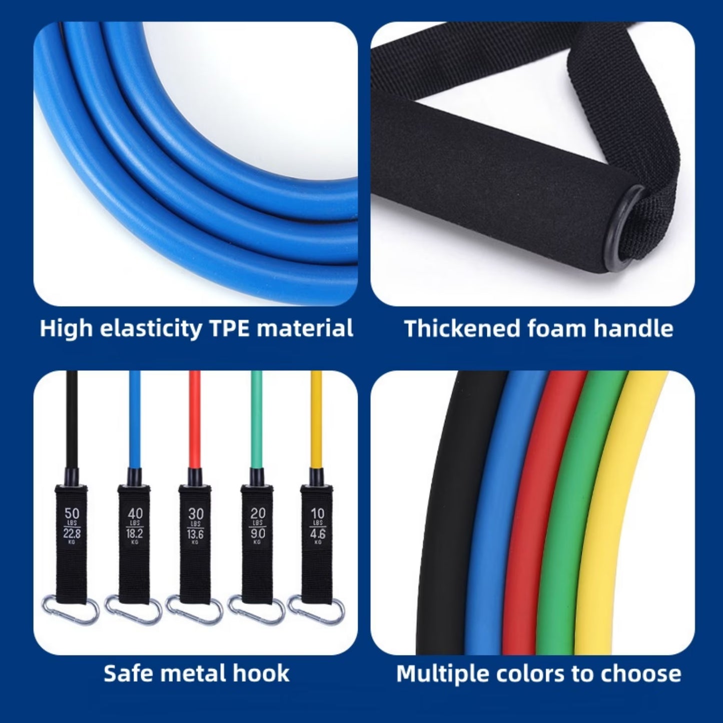 Resistance Bands Set with Handles for Stretching, Gym, Muscle Training & Home Workouts