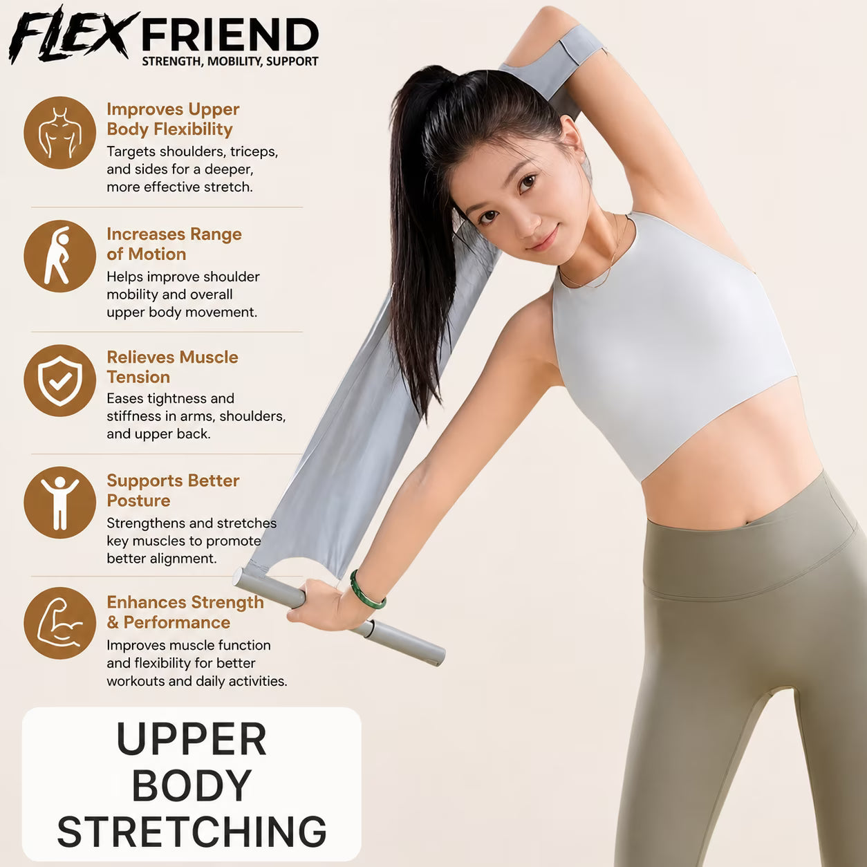 Non-Elastic Yoga & Pilates Stretching Strap with Ergonomic Handles