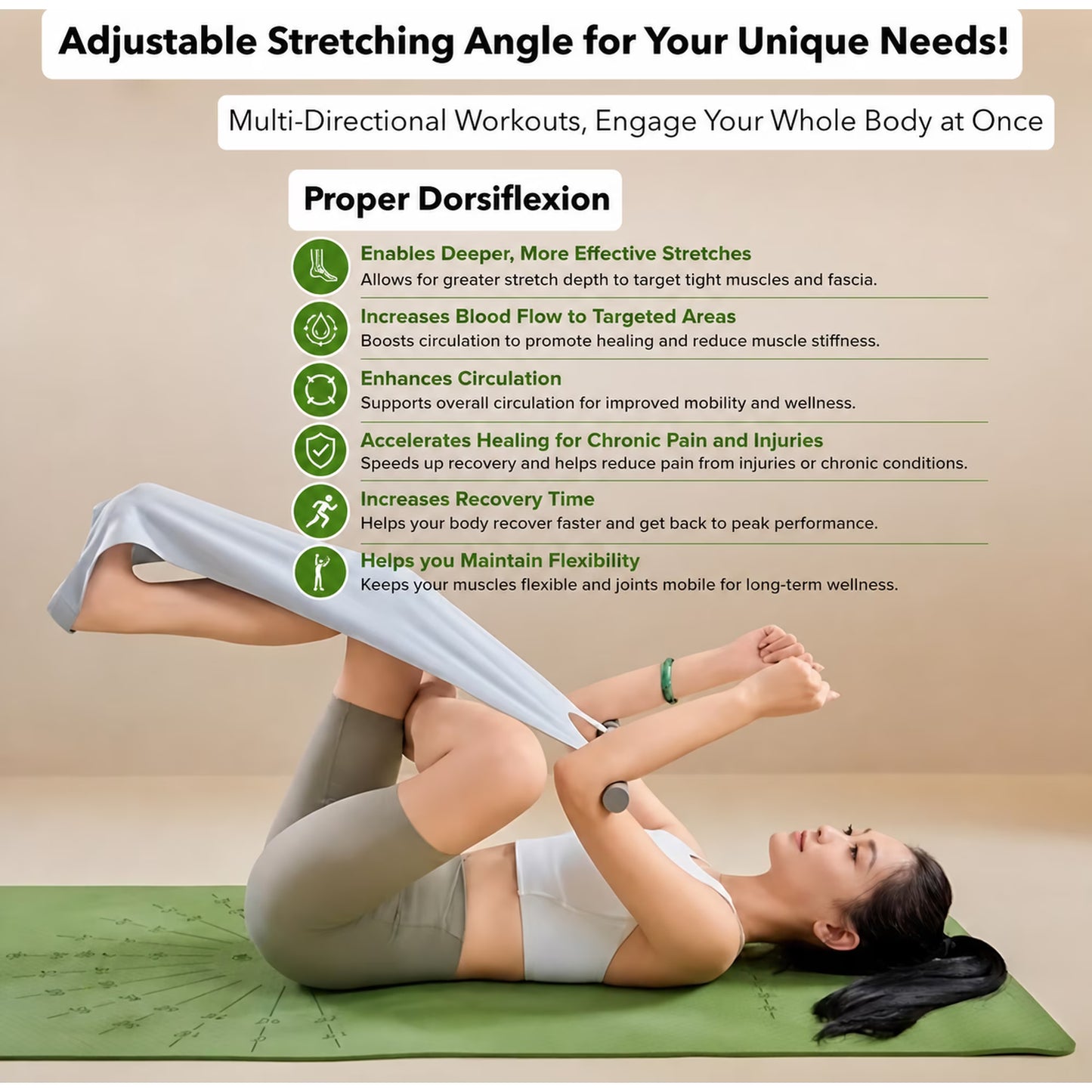 Non-Elastic Yoga & Pilates Stretching Strap with Ergonomic Handles